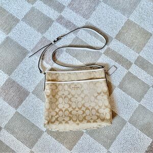 Coach Tan White Monogram Signature File Crossbody Bag